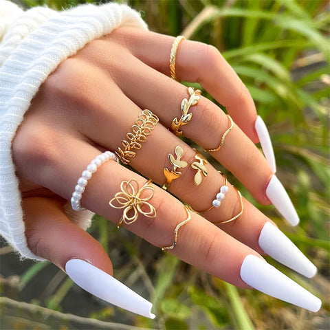 Bohemian Wave Flower Rings